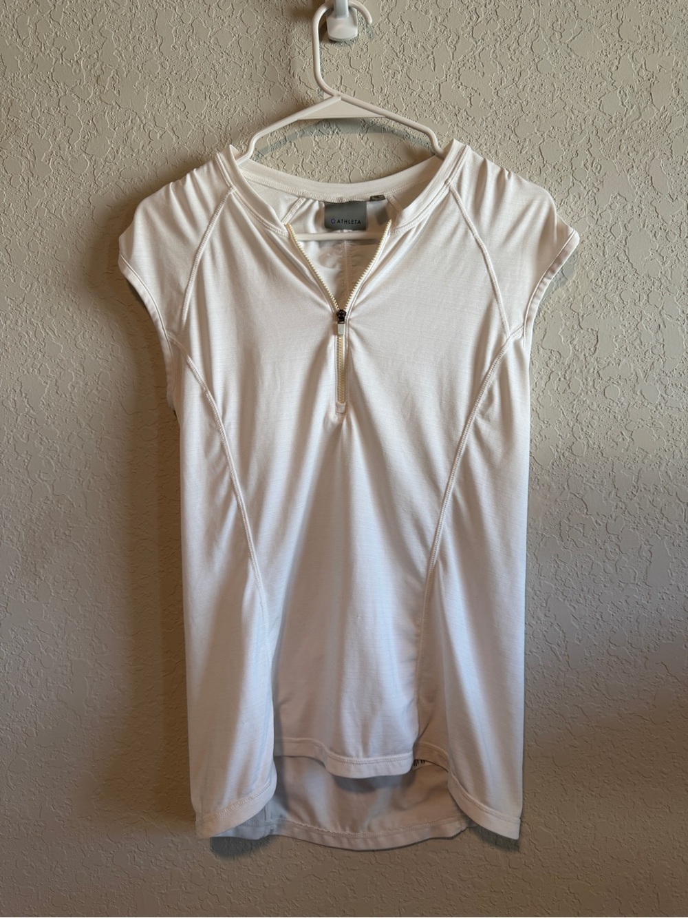 Athleta White Zip-Front Cap Sleeve Performance Top